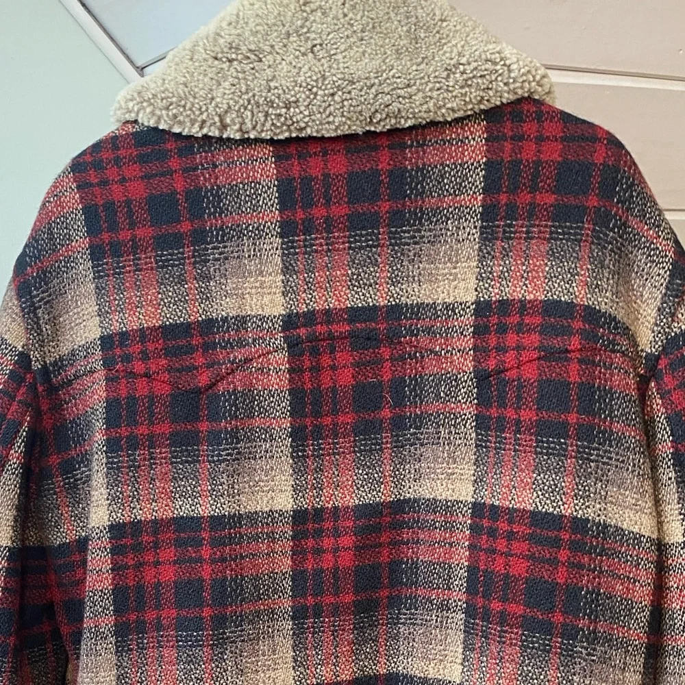 DKNY Donna Karan New York 100% Wool Plaid Coat Corduroy Removable Collar Small